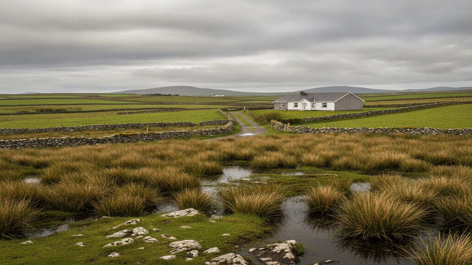 Rural fields and stone walls in the West of Ireland