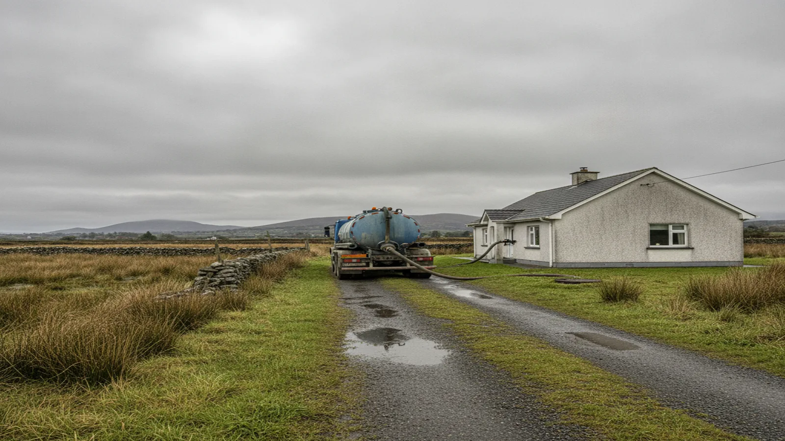 A vacuum tanker on a rural lane in the West of Ireland