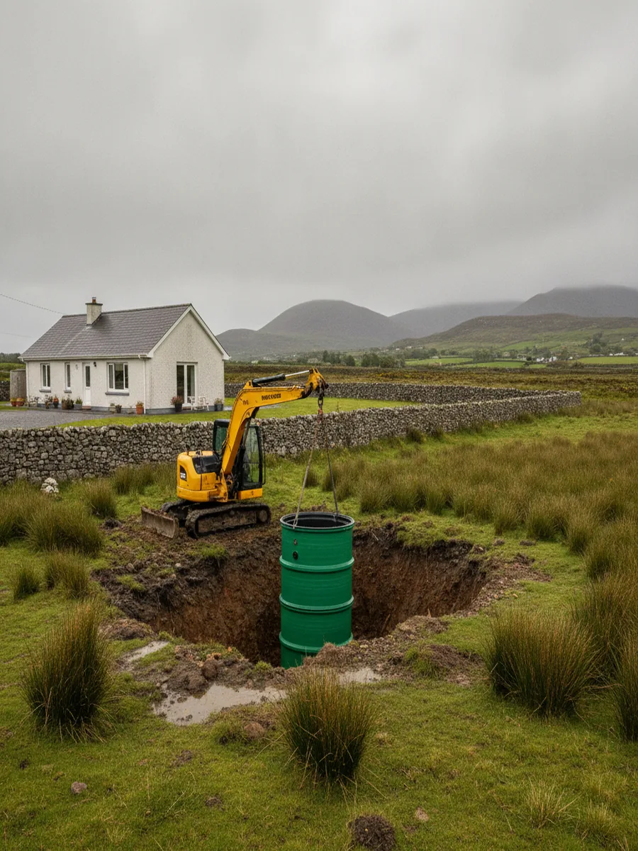 A new treatment unit being lowered into a prepared excavation